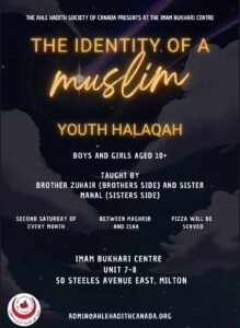 Poster showing details of youth halaqa event imam bukhari centre