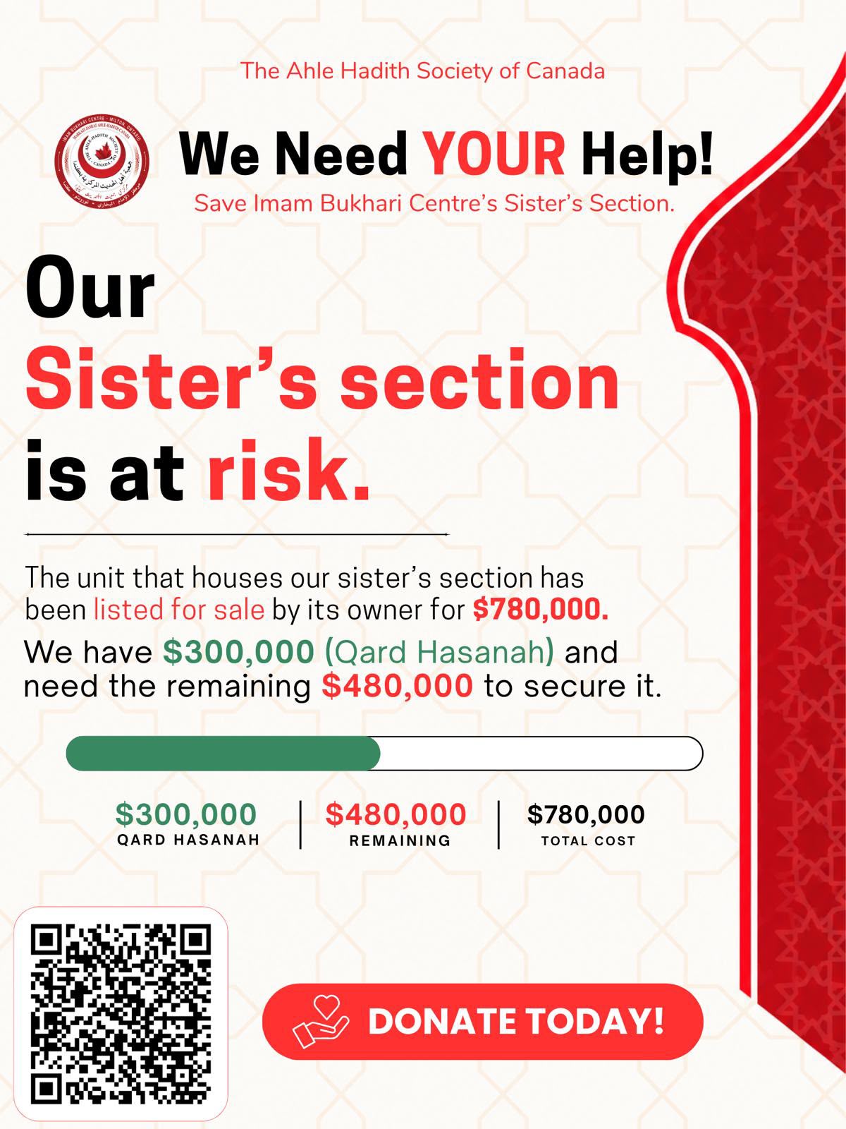 We Need YOUR Help! Save Imam Bukhari Centre's Sister's Section.